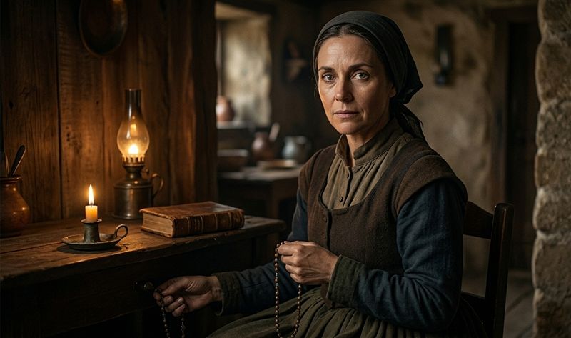 AI-generated depiction of a Crypto-Jewish woman lighting a candle in Spanish colonial Florida. It was generated from the text in this article.